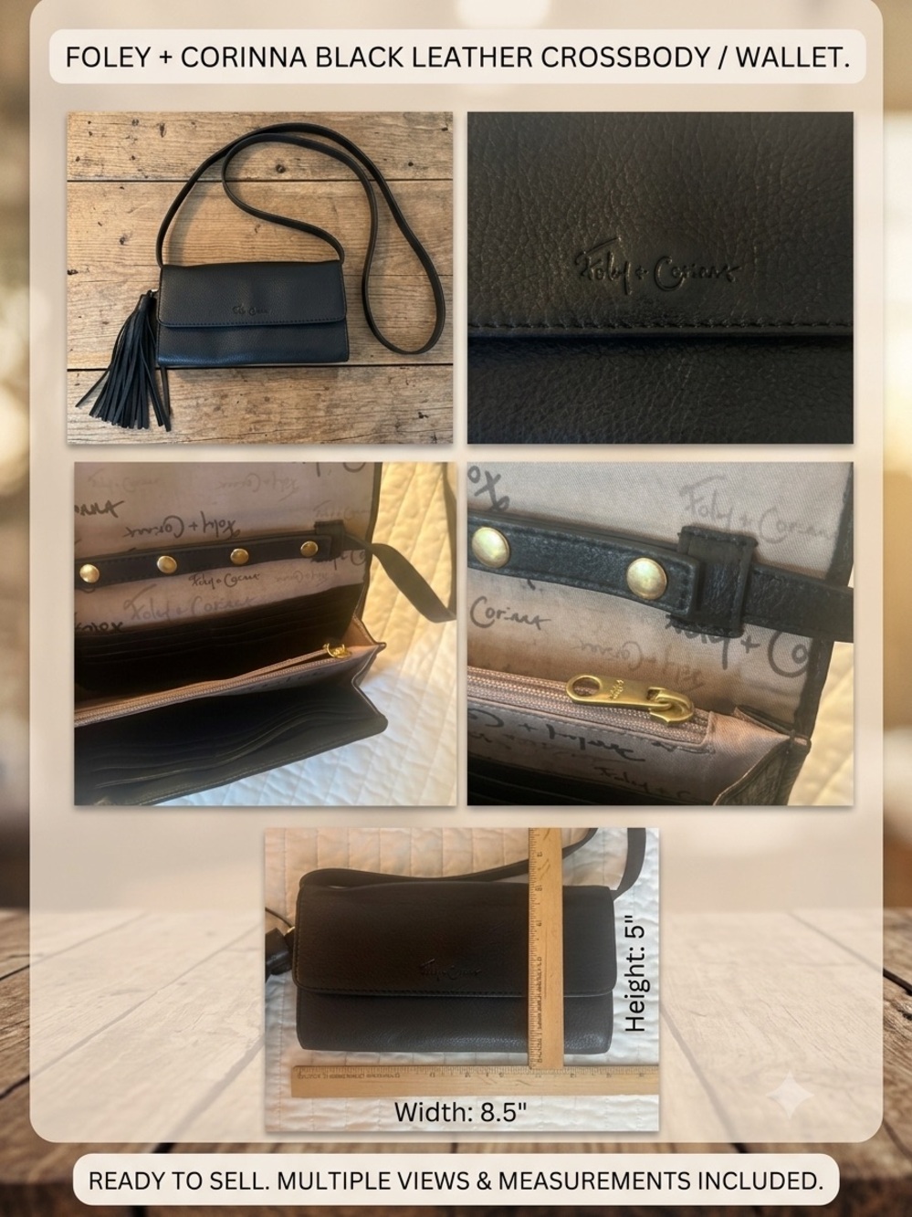 Foley + Corinna Black Leather Crossbody Wallet Bag Clutch Tassel
